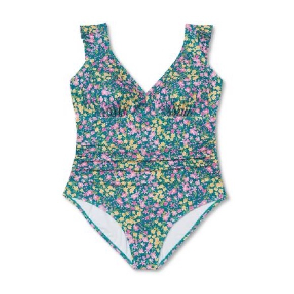 Ruffle Shoulder Ruched Full Coverage Swimsuit - Picture 3 of 15